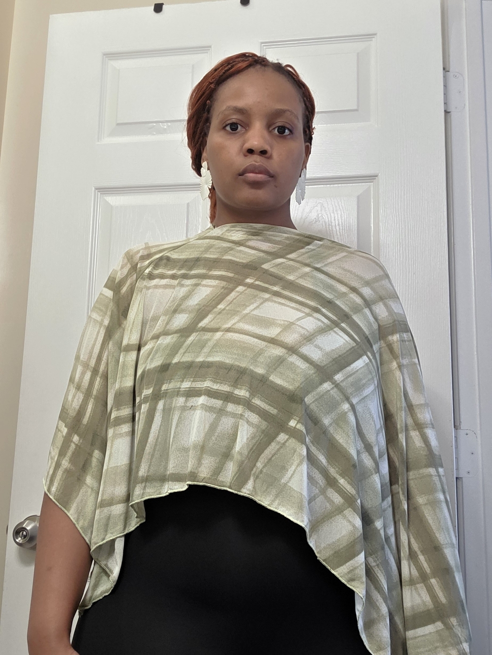 Lightweight Olive Plaid Wrap Scarf